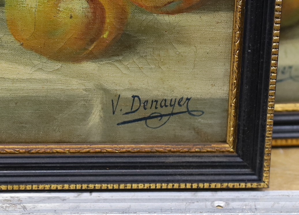 V. Denayer, pair of oils on canvas, Still lifes of fruit, signed, 36 x 27cm